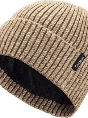 Unisex Khaki Warm Knit Winter Pull-On Cuffed Beanie Soft Classic Ski Skull Cap